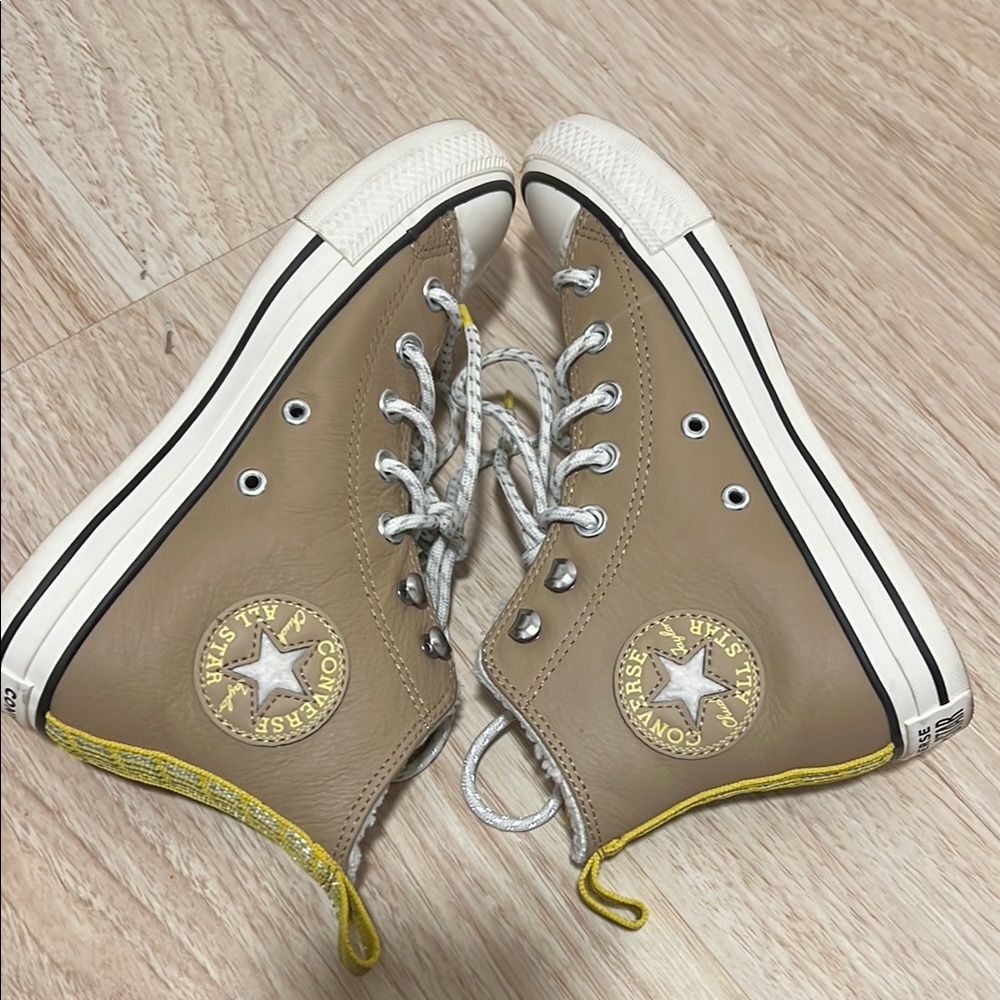 Converse High-Top Sneakers in Tan and White